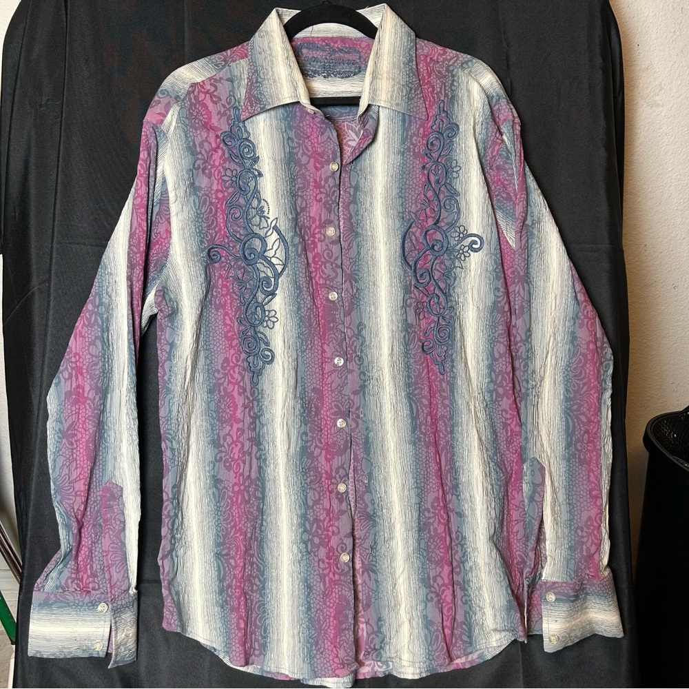 Apricottree Men's Button Front Embroidered Shirt Size 2XL